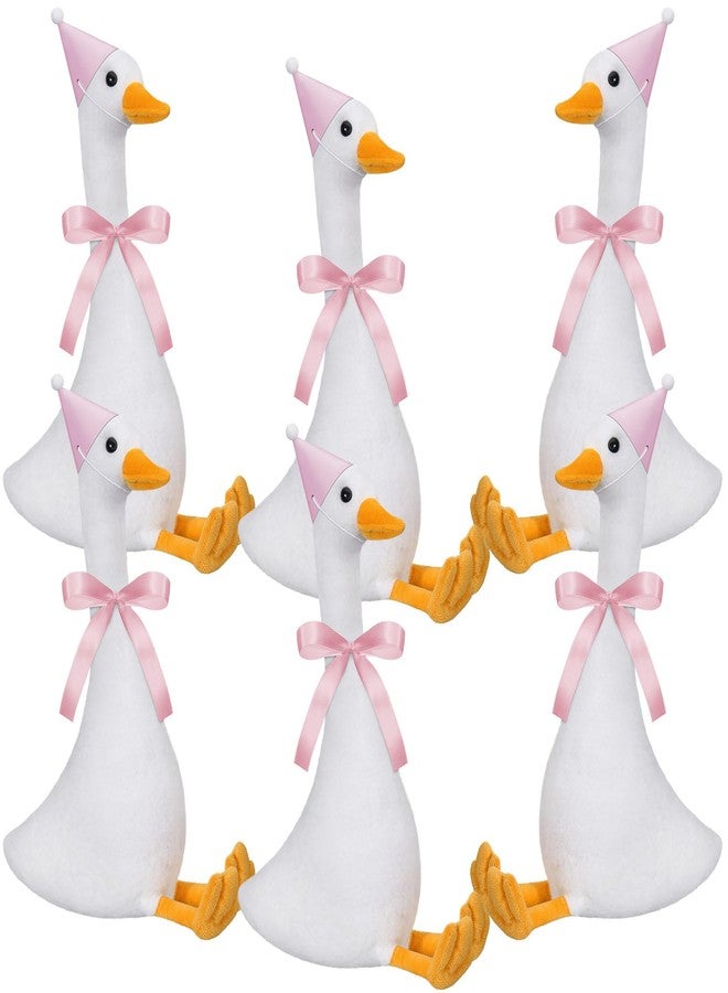 Blueweenly 6 Sets One Silly Goose Party Favor 11.8 Inch Plush Stuffed Animal Adopt a Goose Party Favor with Mini Hat Ribbon for Girl Boy Baby Shower 1st Birthday Decoration Gift(Pink,Cute Style) - Image 3